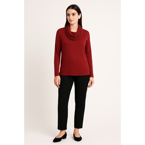 Gibsonlook Women’s L Red Funnel Neck Pullover Top Long Sleeve Work Casual - Picture 1 of 15